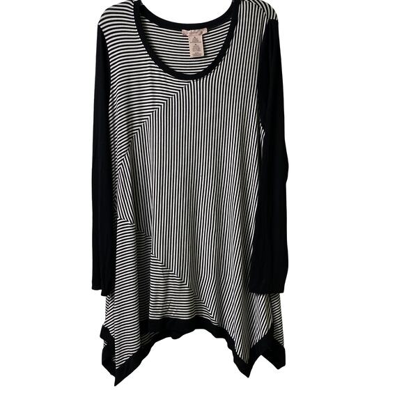 Philosophy Black and White Stripe Long Sleeve Asymmetrical Tunic‎ Top XL (2551) - Picture 1 of 6